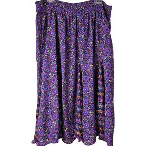 Diane Freis Vintage Floral Purple Pleated Boho Midi Skirt Mixed Pattern Flowy‎